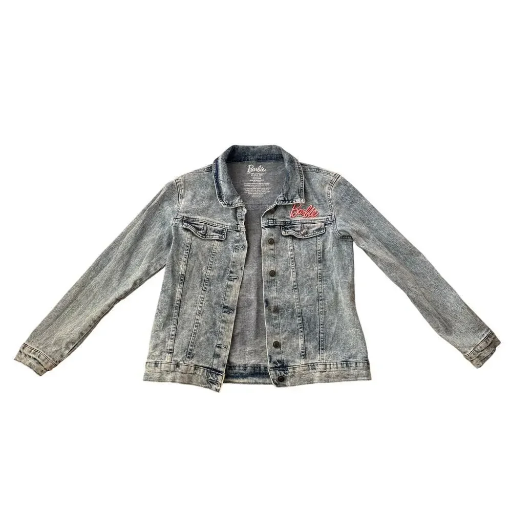 Barbie Girl Revolution Patch Denim Acid Wash Jean Jacket Size XL (14-16) Peace